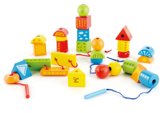 Hape - Wooden String-Along Shapes Educational Toy - 32pcs - Things4Kidz
