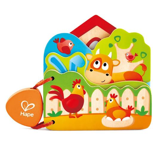 Hape - Baby's Farm Animal Book - Peek-a-boo book - Things4Kidz